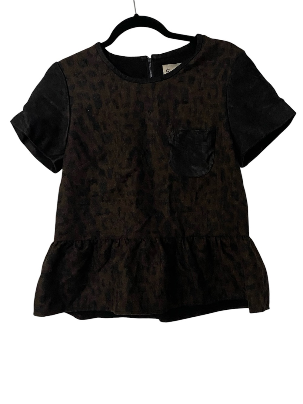SEA New York Black Brown Short Sleeve Peplum Top 6